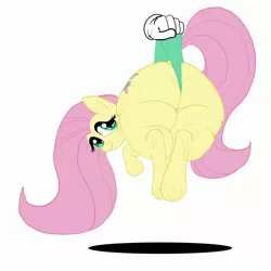 Size: 2100x2100 | Tagged: suggestive, artist:parumpi, derpibooru import, fluttershy, pony, butt, chubby, clothes, disembodied hand, female, flutterbutt, green underwear, hand, large butt, panties, plot, solo, solo female, underwear, wedgie