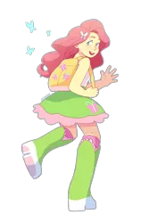 Size: 2472x3916 | Tagged: safe, artist:chiptoony, derpibooru import, fluttershy, butterfly, equestria girls, backpack, cute, female, no pupils, open mouth, shyabetes, simple background, solo, transparent background