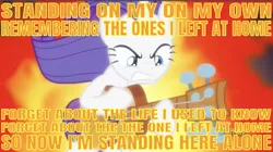 Size: 641x359 | Tagged: safe, derpibooru import, edit, edited screencap, editor:undeadponysoldier, screencap, rarity, pony, honest apple, angry, fire, guitar, guitarity, musical instrument, musical reference, on my own, song reference, three days grace