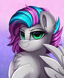 Size: 1446x1764 | Tagged: safe, artist:pridark, derpibooru import, oc, unnamed oc, pegasus, pony, bust, chest fluff, commission, female, green eyes, looking at you, mare, portrait, smug, solo