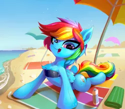 Size: 4300x3750 | Tagged: safe, artist:gsphere, derpibooru import, rainbow dash, pegasus, pony, absurd resolution, beach, cheek fluff, chest fluff, clothes, cute, dashabetes, ear fluff, female, leg fluff, mare, ocean, open mouth, sexy, smiling, solo, stupid sexy rainbow dash, swimsuit, wet