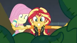 Size: 1920x1080 | Tagged: safe, derpibooru import, screencap, fluttershy, sunset shimmer, costume conundrum, costume conundrum: sunset shimmer, equestria girls, equestria girls series, spoiler:choose your own ending (season 2), spoiler:eqg series (season 2), box, excited, geode of empathy, geode of fauna, magical geodes, scared, sunset's apartment