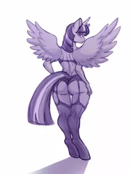 Size: 1200x1600 | Tagged: alicorn, anthro, artist:noupie, ass, bra, butt, clothes, derpibooru import, female, garter belt, garters, lingerie, looking back, panties, rear view, socks, solo, solo female, stockings, suggestive, thigh highs, twibutt, twilight sparkle, twilight sparkle (alicorn), underwear, unguligrade anthro