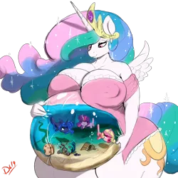 Size: 2000x2000 | Tagged: alternate version, anthro, artist:thelunarmoon, belly button vore, breasts, busty princess celestia, cork, derpibooru import, erect nipples, fetish, fish, fish bowl, fishified, inflation, multiple prey, nipple outline, preylight, princess cadance, princess celestia, princess luna, princess vorestia, queen chrysalis, simple background, species swap, suggestive, transparent background, twilight sparkle, vore, wat, water inflation