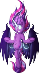 Size: 2086x3858 | Tagged: safe, artist:shad0w-galaxy, derpibooru import, sci-twi, twilight sparkle, ponified, alicorn, pony, equestria girls, equestria girls ponified, fangs, female, flying, glowing eyes, high res, mare, midnight sparkle, scitwilicorn, simple background, smiling, solo, transparent background