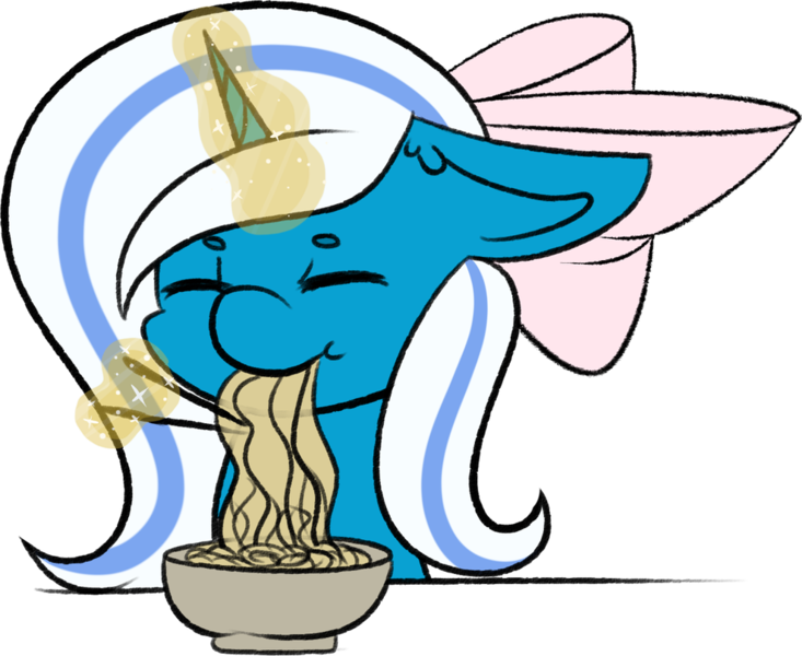 Size: 988x809 | Tagged: adorabelle, alicorn, alicorn oc, artist:shylunaadopt, bow, bowl, chopsticks, cute, derpibooru import, eating, eyes closed, female, food, hair bow, horn, mare, noodles, oc, oc:fleurbelle, safe, wings