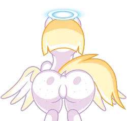 Size: 4273x4063 | Tagged: suggestive, artist:nupiethehero, derpibooru import, oc, oc:mandy the angel, pony, angel, butt, dock, featureless crotch, female, mole on plot, moles, plot, presenting, rear view, sexy, solo, solo female, wings