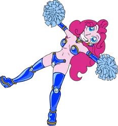 Size: 1030x1105 | Tagged: suggestive, artist:shennanigma, derpibooru import, pinkie pie, equestria girls, boots, breasts, cheerleader, clothes, commissioner:sonicdom7, forced smile, grin, high heel boots, high heels, mind control, pom pom, sex toy, shoes, slavekini, smiling, vibrator