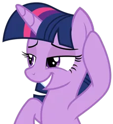 Size: 1763x1922 | Tagged: safe, artist:sketchmcreations, derpibooru import, twilight sparkle, twilight sparkle (alicorn), alicorn, pony, a trivial pursuit, cute, female, hoof on head, lidded eyes, mare, simple background, smiling, smirk, transparent background, twiabetes, vector