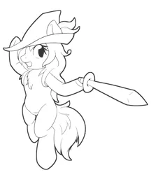 Size: 1926x2129 | Tagged: safe, artist:icy wings, derpibooru import, oc, oc:frost soar, pony, bipedal, dexterous hooves, hat, lineart, red mage, sword, weapon