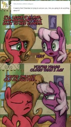 Size: 897x1602 | Tagged: safe, artist:hewison, derpibooru import, cheerilee, oc, oc:pun, earth pony, pony, ask pun, ask, comic, duo, eyes closed, female, mare, shrug