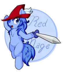 Size: 1926x2129 | Tagged: safe, artist:icy wings, derpibooru import, oc, oc:frost soar, unofficial characters only, pony, feather, hat, red mage, simple background, sword, transparent background, weapon
