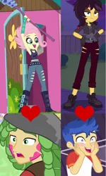 Size: 662x1100 | Tagged: safe, derpibooru import, edit, edited screencap, screencap, flash sentry, fluttershy, sandalwood, sunset shimmer, a banner day, costume conundrum, costume conundrum: sunset shimmer, equestria girls, equestria girls series, spring breakdown, the road less scheduled, the road less scheduled: fluttershy, spoiler:choose your own ending (season 2), spoiler:eqg series (season 2), clothes, female, flashimmer, flutterpunk, male, midriff, sandalshy, shipping, shipping domino, staff, starry eyes, straight, tanktop, vampire shimmer, wingding eyes