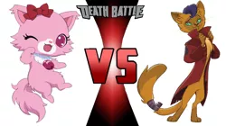 Size: 750x421 | Tagged: abyssinian, anthro, bow, capper dapperpaws, cat, crossover, death battle, derpibooru import, digitigrade anthro, edit, editor:mega-poneo, exploitable meme, garnet (jewelpet), hair bow, jewelpet, jewelry, mega poneo strikes again, meme, my little pony: the movie, necklace, one eye closed, safe, sanrio, sega, wink