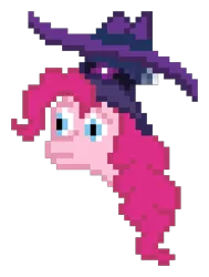 Size: 1184x1568 | Tagged: safe, artist:krixwell, derpibooru import, pinkie pie, earth pony, pony, fanfic:reflections in black and pink, the mysterious mare do well, the saddle row review, clone, hat, head only, pinkie clone, pixel art, simple background, solo, transparent background, veil