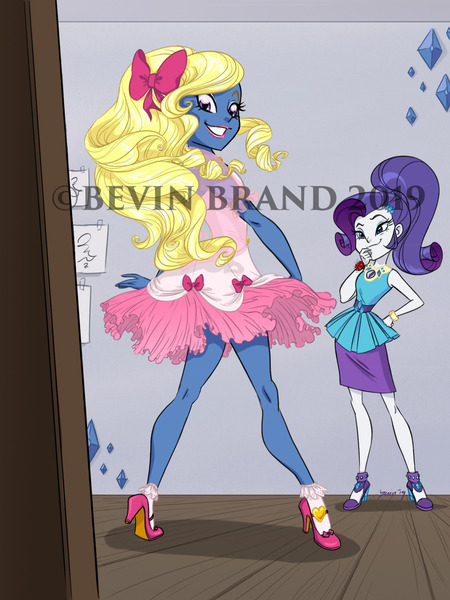 Size: 1280x1707 | Tagged: safe, artist:bevin brand, deleted from derpibooru, derpibooru import, rarity, oc, oc:azure/sapphire, equestria girls, clothes, crossdressing, dress, femboy, image, jpeg, makeup, male, obtrusive watermark, watermark