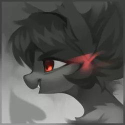 Size: 3000x3000 | Tagged: safe, artist:lispp, artist:share dast, derpibooru import, oc, oc:lispp, pony, bust, fangs, glowing eyes, grin, icon, limited palette, red eyes, smiling