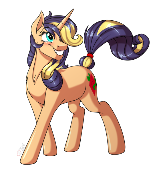 Size: 3000x3200 | Tagged: safe, artist:jack-pie, derpibooru import, oc, oc:peppermint seed, pony, unicorn, cute, cutie mark, female, grin, hair over one eye, high res, magical lesbian spawn, mare, ocbetes, offspring, parent:applejack, parent:rarity, parents:rarijack, simple background, smiling, solo, transparent background