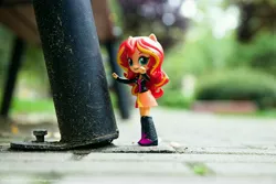 Size: 6016x4012 | Tagged: safe, artist:artofmagicpoland, derpibooru import, photographer:artofmagicpoland, sunset shimmer, equestria girls, doll, equestria girls minis, eqventures of the minis, fourth wall, hands up, irl, photo, request, solo, toy