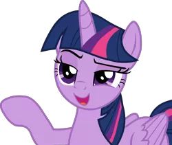 Size: 6430x5438 | Tagged: safe, artist:uigsyvigvusy, derpibooru import, twilight sparkle, twilight sparkle (alicorn), alicorn, pony, 2 4 6 greaaat, absurd resolution, female, mare, open mouth, raised eyebrow, raised hoof, simple background, smiling, smug, smuglight sparkle, solo, transparent background, vector