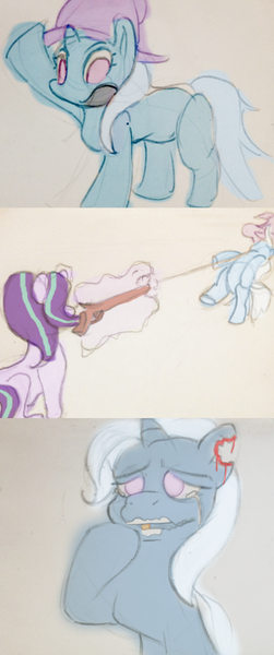 Size: 735x1756 | Tagged: semi-grimdark, derpibooru import, starlight glimmer, trixie, pony, unicorn, accident, blood, bullet, clothes, comic, crying, duo, female, firing, gun, hat, injured, levitation, magic, magic trick, mare, open mouth, raised hoof, rifle, tears of pain, telekinesis, torn ear, trixie's hat, waving, wavy mouth, weapon