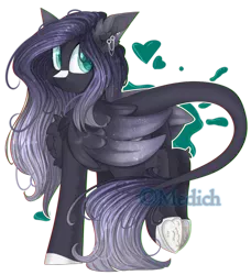 Size: 854x935 | Tagged: safe, artist:mediasmile666, derpibooru import, oc, unofficial characters only, pegasus, pony, chest fluff, commission, ear piercing, earring, ethereal mane, eye clipping through hair, eye reflection, female, heart, hoof fluff, jewelry, leonine tail, looking at you, mare, piercing, reflection, simple background, solo, speedpaint available, starry mane, starry wings, transparent background, underhoof, wings