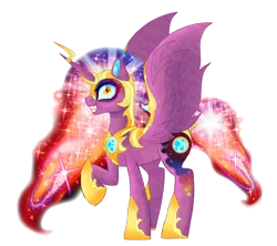 Size: 1700x1511 | Tagged: safe, artist:unoriginai, derpibooru import, oc, oc:princess eliana, unofficial characters only, alicorn, pony, alicorn oc, ethereal mane, fangs, galaxy mane, horn, jewelry, looking at you, magical lesbian spawn, offspring, parent:daybreaker, parent:nightmare moon, parent:princess celestia, parent:princess luna, parents:nightbreaker, parents:princest, product of incest, regalia, simple background, solo, story included, transparent background, wingding eyes, wings