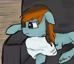 Size: 400x344 | Tagged: safe, artist:nobleboron, deleted from derpibooru, derpibooru import, oc, oc:mercury vapour, earth pony, pony, couch, sad, solo, tired