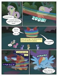 Size: 612x792 | Tagged: safe, artist:newbiespud, derpibooru import, edit, edited screencap, screencap, applejack, fluttershy, pinkie pie, rainbow dash, rarity, twilight sparkle, earth pony, manticore, pegasus, pony, unicorn, comic:friendship is dragons, friendship is magic, comic, dialogue, female, fight, flying, mane six, mare, motion blur, onomatopoeia, screencap comic, unicorn twilight