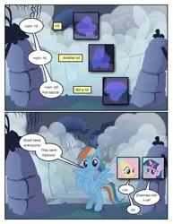 Size: 612x792 | Tagged: safe, artist:newbiespud, derpibooru import, edit, edited screencap, screencap, fluttershy, rainbow dash, twilight sparkle, pegasus, pony, unicorn, comic:friendship is dragons, friendship is magic, comic, dialogue, female, fog, mare, rearing, screencap comic, unicorn twilight