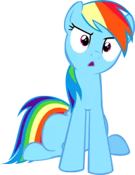 Size: 784x1020 | Tagged: safe, artist:raynebowcrash, derpibooru import, rainbow dash, pegasus, pony, swarm of the century, confused, female, mare, open mouth, reaction image, simple background, sitting, solo, transparent background, vector