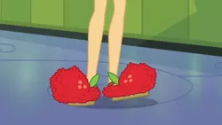 Size: 1280x720 | Tagged: safe, derpibooru import, screencap, applejack, eqg summertime shorts, equestria girls, monday blues, clothes, feet, legs, pictures of legs, slippers