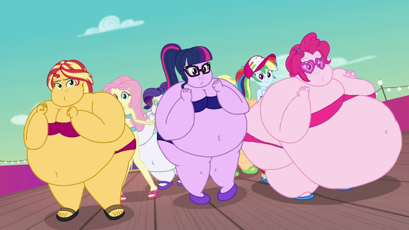 Size: 1024x576 | Tagged: suggestive, artist:jamesawilliams1996, derpibooru import, edit, edited screencap, screencap, applejack, fluttershy, pinkie pie, rainbow dash, rarity, sci-twi, sunset shimmer, twilight sparkle, human, series:applejack loves being fat, series:rarity's flabulous life, series:sunset's great when she's fat, series:twilight and pinkie's weight problems, equestria girls, equestria girls series, i'm on a yacht, spoiler:eqg series (season 2), applefat, bbw, belly, belly button, big belly, big breasts, bikini, breasts, busty pinkie pie, busty sunset shimmer, busty twilight sparkle, clothes, double chin, fat, fat edit, female, glasses, huge belly, huge breasts, humane five, humane seven, humane six, image, impossibly large belly, jpeg, morbidly obese, obese, piggy pie, pudgy pie, raritubby, sci-twilard, slobset shimmer, ssbbw, story included, sunglasses, swimsuit, twilard sparkle, weight gain