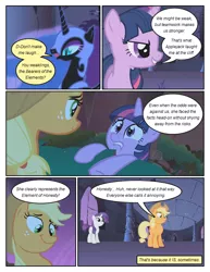 Size: 612x792 | Tagged: safe, artist:newbiespud, derpibooru import, edit, edited screencap, screencap, nightmare moon, twilight sparkle, alicorn, earth pony, pony, unicorn, comic:friendship is dragons, friendship is magic, castle of the royal pony sisters, cliff, comic, dialogue, ethereal mane, female, freckles, hat, helmet, mare, screencap comic, starry mane, unicorn twilight