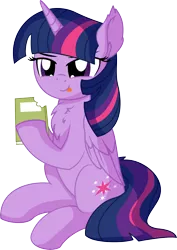Size: 5496x7780 | Tagged: safe, artist:cyanlightning, derpibooru import, twilight sparkle, twilight sparkle (alicorn), alicorn, pony, .svg available, absurd resolution, adorkable, bibliovore, book, chest fluff, cute, dork, ear fluff, eating, female, folded wings, mare, pica, simple background, sitting, smiling, solo, that pony sure does love books, transparent background, vector, wing fluff, wings