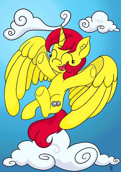 Size: 752x1063 | Tagged: safe, artist:dawn-designs-art, derpibooru import, oc, oc:spheres, alicorn, pony, alicorn oc, convention, convention:alicon, cute, flying, happy, horn, mascot, solo, wings