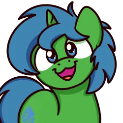 Size: 1000x1000 | Tagged: safe, artist:sugar morning, derpibooru import, oc, oc:alope ruby aspendale, pony, unicorn, :3, blue eyes, blue mane, cute, green fur, kitty face, solo, sugar morning's smiling ponies