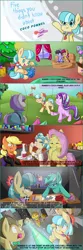 Size: 516x1549 | Tagged: safe, artist:mustachedbain, derpibooru import, applejack, coco pommel, doctor whooves, fluttershy, lyra heartstrings, maud pie, starlight glimmer, time turner, bat pony, earth pony, pony, unicorn, series:five things you didn't know, autons, bat ponified, clothes, comic, costume, flutterbat, gay, male, race swap, theater