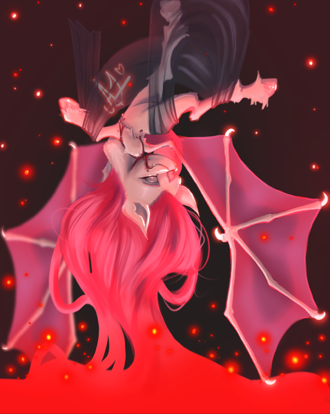 Size: 2851x3581 | Tagged: safe, artist:thewickedvix, derpibooru import, fluttershy, bat pony, pony, bat ponified, bat wings, dancing, female, flutterbat, mare, midnight, race swap, solo, spread wings, upside down, veil, wings