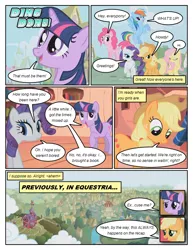 Size: 612x792 | Tagged: safe, artist:newbiespud, derpibooru import, edit, edited screencap, screencap, applejack, fluttershy, pinkie pie, rainbow dash, rarity, twilight sparkle, earth pony, pegasus, pony, unicorn, comic:friendship is dragons, friendship is magic, book, comic, dialogue, female, flying, freckles, golden oaks library, hat, mane six, mare, recap, screencap comic, unicorn twilight