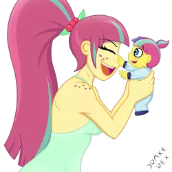 Size: 1507x1500 | Tagged: safe, artist:drake-rex, derpibooru import, sour sweet, oc, oc:citrus flare, equestria girls, baby, boop, commission, cute, female, freckles, happy, laughing, long hair, momma sour sweet, mother, mother and child, mother and daughter, offspring, parent:oc:sparks, parent:sour sweet, parents:canon x oc, parents:sourks, shoulder freckles, sourbetes