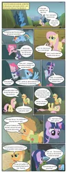 Size: 612x1556 | Tagged: safe, artist:newbiespud, derpibooru import, edit, edited screencap, screencap, applejack, fluttershy, pinkie pie, rainbow dash, rarity, twilight sparkle, earth pony, pegasus, pony, unicorn, comic:friendship is dragons, dragonshy, bag, comic, dialogue, hat, mane six, map, mountain, saddle bag, screencap comic, unicorn twilight