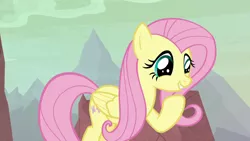 Size: 1280x720 | Tagged: safe, derpibooru import, screencap, fluttershy, pegasus, pony, sweet and smoky, cute, female, mare, raised hoof, shyabetes, smiling, solo