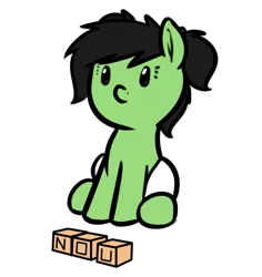 Size: 699x741 | Tagged: safe, artist:neuro, derpibooru import, oc, oc:anonfilly, unofficial characters only, earth pony, pony, baby, baby pony, beady eyes, blocks, diaper, female, filly, no u, pigtails, simple background, sitting, solo, transparent background