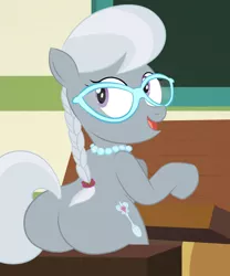 Size: 1000x1200 | Tagged: safe, artist:scobionicle99, derpibooru import, silver spoon, earth pony, pony, braided ponytail, butt, female, glasses, jewelry, large butt, looking back, necklace, plot, rear view, silverbutt, solo