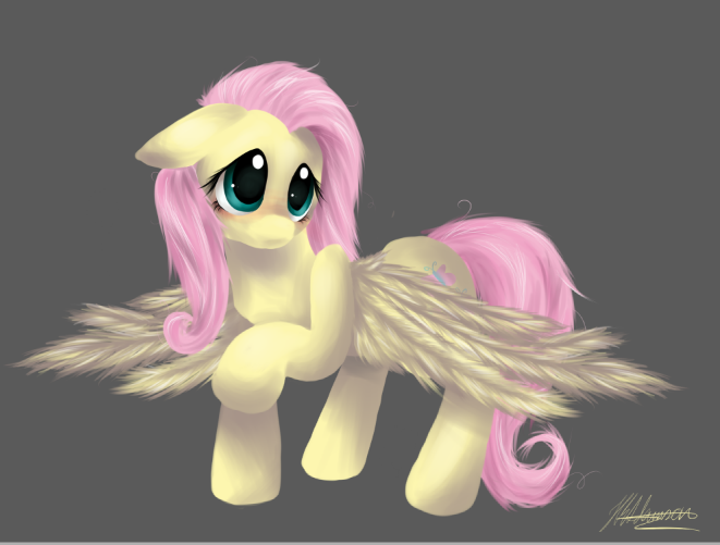 Size: 661x501 | Tagged: safe, artist:sirskipper, derpibooru import, fluttershy, pegasus, pony, blushing, cute, cutie mark, female, floppy ears, gray background, mare, raised hoof, shyabetes, simple background, solo, spread wings, wings