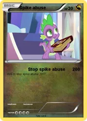 Size: 373x521 | Tagged: abuse, abuse edit, black eye, bruised, derpibooru import, dragon, edit, edited screencap, history of the crystal empire, never, pokemon card, sad, screencap, semi-grimdark, slowpoke, spike, spikeabuse, spike justice warriors, the crystal empire