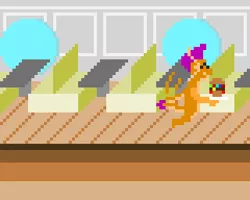 Size: 320x256 | Tagged: artist:derek the metagamer, aseprite, burger, cook serve delicious, derpibooru import, dragon, flying, food, gem, hamburger, hay burger, pixel art, plate, restaurant, safe, scene, smolder, sprite