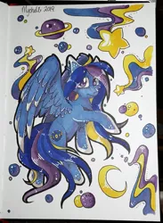 Size: 703x960 | Tagged: safe, artist:mychelle, derpibooru import, oc, oc:status sphere, pegasus, pony, solo, traditional art