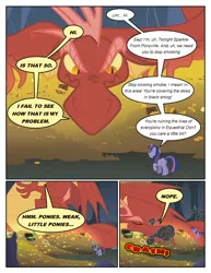 Size: 612x792 | Tagged: safe, artist:newbiespud, derpibooru import, edit, edited screencap, screencap, twilight sparkle, dragon, pony, unicorn, comic:friendship is dragons, dragonshy, comic, dialogue, female, gold, looking down, looking up, male, mare, onomatopoeia, prone, screencap comic, sleeping, slit eyes, unicorn twilight